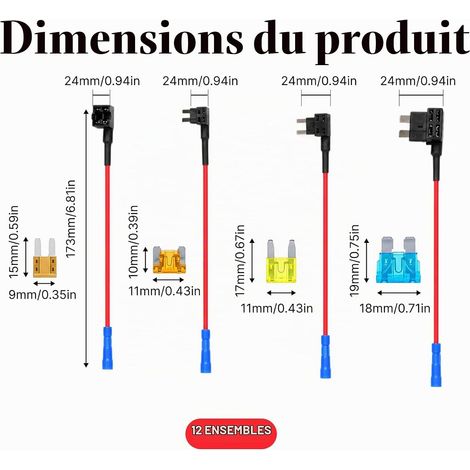 Kit Porte-Fusibles Adaptateur 12 Pièces 4 Types - Add A Circuit avec Fusibles 5A/10A/15A/20A - Mini, Micro, Micro2 et Standard - Pour Voiture, Camion, Moto, Bateau - Installation Facile (1/5)