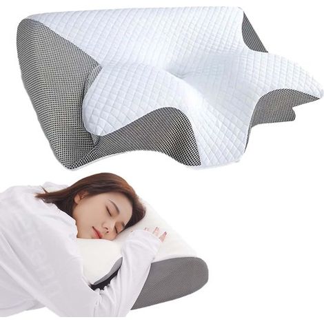 Oreiller - 60 x 37 x 12 cm - Gris - coussins - Coussin ergonomique pour le cou - pour les dormeurs sur le dos, le côté et le ventre (1/5)