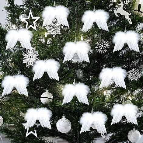 12 Pcs Plume Blanche Vintage Ornements De Noël Ange Ailes De Plumes Blanches Décoration d'arbre pour Bricolage Artisanat (1/5)