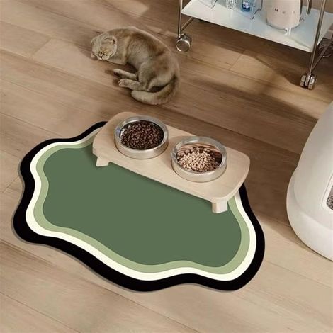 Tapis pour gamelle d'animaux - Tapis imperméable et antidérapant pour gamelle de chiens et chats, séchage rapide, vert (1/5)