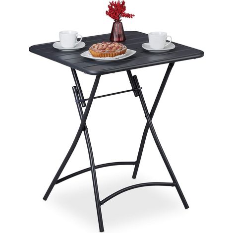 Table de Balcon Pliable, de Jardin, carrée, HxlxP 74 x 59 x 59 cm, résistant aux intempéries, Acier, Anthracite (1/5)