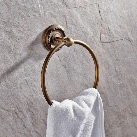 Anillo toallero redondo de acero para montaje en pared, ideal para baño o cocina, color dorado. Accesorio de baño, 18 cm. (1/4)