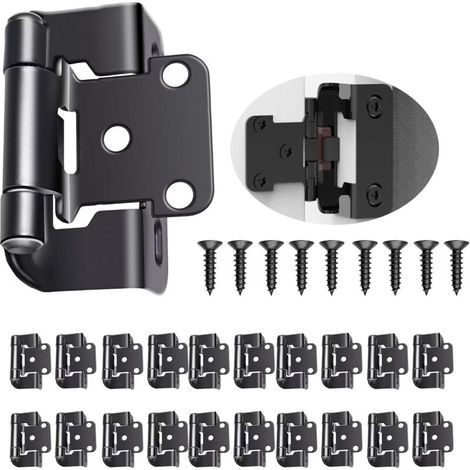 20 pack 1/2 pouces superposés charnières invisible Fermeture Automatique Standard Charnière (Noir) (1/4)
