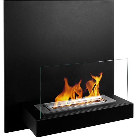 Bioethanol Wandkamin Board 45 × 47 cm mit Sicherheitsglas, TÜV-Brenner 0,35 l, Schwarz/Schwarz matt (1/5)