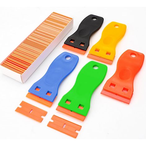 Grattoir Plaque Vitrocéramique 5 Pièces Grattoir Plastique avec 100 Raclettes Nettoyage Multifonction pour Colle Enlever les Etiquettes Peinture Autocollant (1/5)