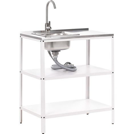 Outdoor Kitchen Island with Sink VILAMA White