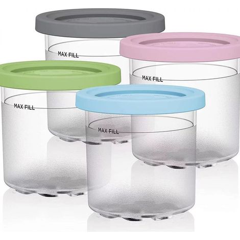 Ice Cream Pint Cup - Compatible With Ninja Creami NC301 NC300 NC299AMZ - Leak Proof Reusable Plastic Container - Set Of 4 (1/5)