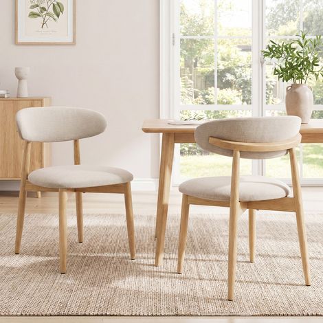 COLAMY Lot de 2 Chaises en bois massif, robustes et élégantes, style nordique minimaliste, idéales pour salle à manger et cuisine,beige