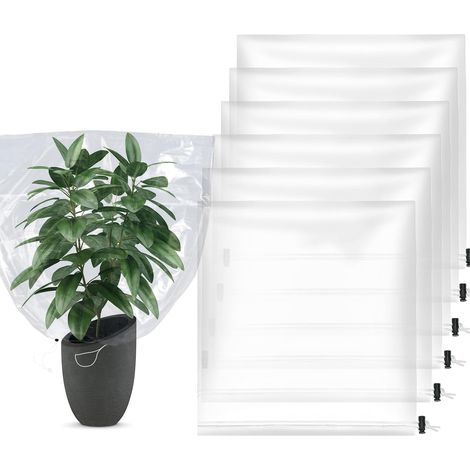 Lot de 6 housses de protection hivernales pour plantes (120 x 180 cm), sacs en plastique transparents et imperméables avec cordon de serrage, pour plantes d'extérieur, arbustes et jeunes plants de jar (1/5)