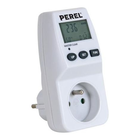 Perel – Wattmètre 230 V – Écran LCD – 16 A, 3600 W – Prise terre française type E – Mesure de consommation énergétique – Protection enfants