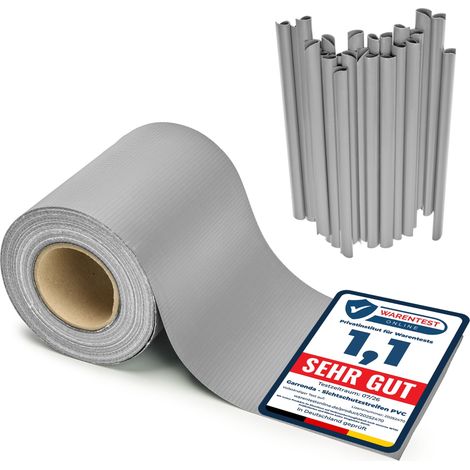 Garronda Sichtschutzstreifen 19 cm x 35 m aus PVC mit Befestigungsclips Zaun Sichtschutz für Balkon und Parkan UV-beständige Sichtschutzfolie für Garten GD-0173, Grau RAL7040 (1/5)