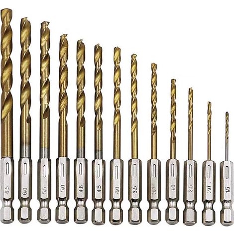 Ensemble de 13 Forets Hexagonaux en Acier à Haute Vitesse avec Revêtement de Titane pour Perçage Précis du Bois, Métal et Plastique - Tailles Variées de 1,5 mm à 6,5 mm pour Applications Polyvalentes (1/5)