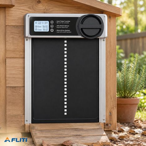 Porte automatique poulailler Aluminium Écran LCD Minuterie Capteur sécurité anti-obstacles Étanche Installation rapide 10 min (1/5)