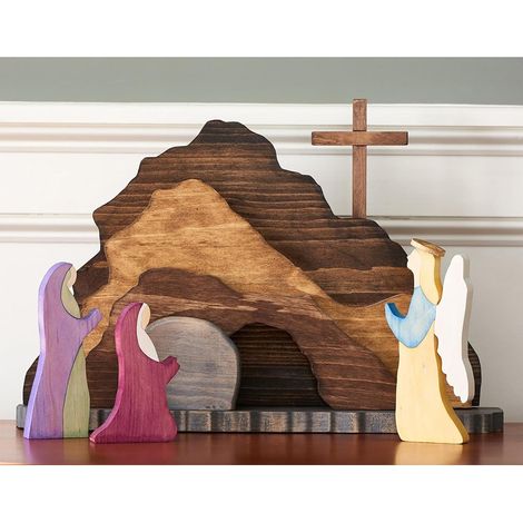 Ensemble rituel de Pâques en bois JeiibrZui - Scène religieuse de la Résurrection avec tombeau vide - Décoration de table détachable - Cadeau idéal pour Pâques et Noël (1/5)