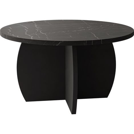 Mesa de centro Comfivo Pagas, Mármol negro + Negro, 40x0x0cm, Diámetro: 74, Aglomerado laminado, Redonda