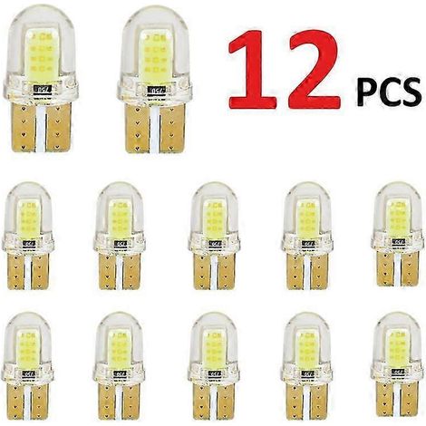 Lot de 12 ampoules LED W5W T10 à gel de silice, culot COB 194, 4 SMD, pour éclairage de plaque d'immatriculation, portières et coffre de voiture. (1/4)