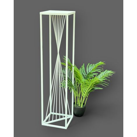 DanDiBo Tabouret à fleurs Métal Blanc Angulaire 100 cm Porte-fleurs Table d'appoint 96568 Colonne à fleurs Porte-plantes Tabouret à plantes Design Moderne (1/5)
