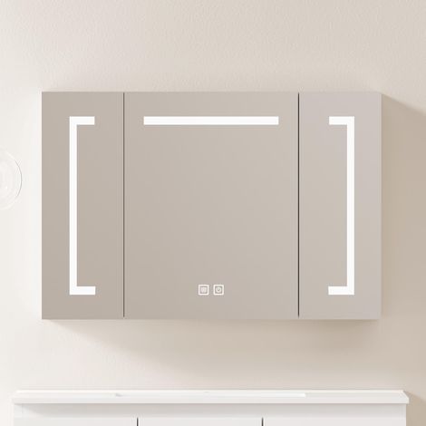 Armoire de toilette élégante avec miroir LED de 90 cm, meuble mobile – Armoire de toilette avec espace de rangement pour salle de bain, salon et chambre