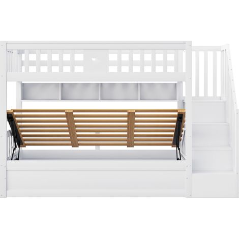 Letto a soppalco 90 x 200 cm bianco con contenitore idraulico, mensole e scala (1/5)