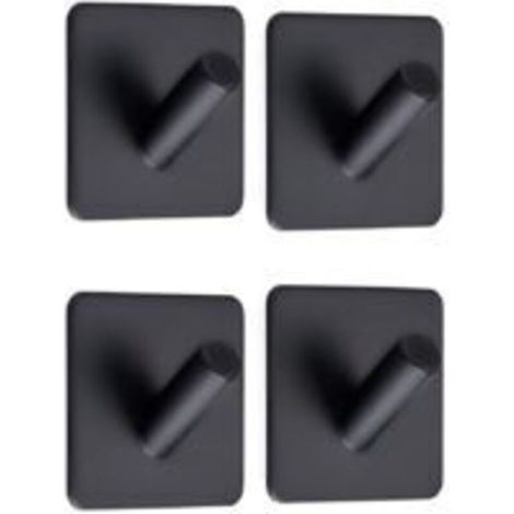 ZOLGINAH 4 Pièces Crochet Adhésif 3M Crochet Mural Salle De Bains En Acier Inox Crochets Serviettes Pour Bain Cuisine Toilettes Placards Noir Carré