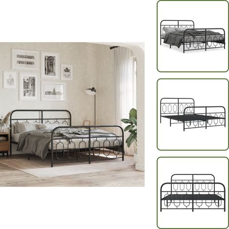 Letto robusto - vidaXL Giroletto con Testiera e Pediera Metallo Nero 140x190 cm - Letto con doghe in metallo