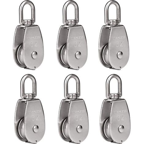 Lot de 6 poulies de levage m32 chargeant 250 kg, bloc de poulie de corde de levage pivotant en acier inoxydable 304 robuste (1/4)