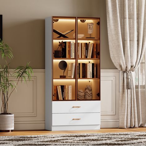 Armario de baño 75x34,5x170 cm en MDF blanco, iluminado, con almacenaje – MEUBLIV (1/5)