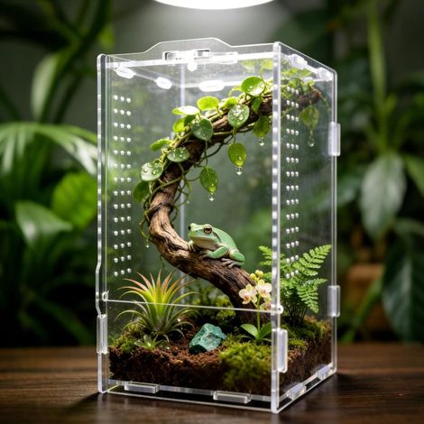 Irovami Boîte d'élevage pour araignées sauteuses, récipient d'élevage d'insectes en acrylique transparent, 12×12×20cm (1/5)