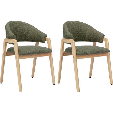 Lot de 2 chaises avec accoudoirs en tissu bouclette et bois d'hévéa - Vert et naturel - SOLUNA (1/5)