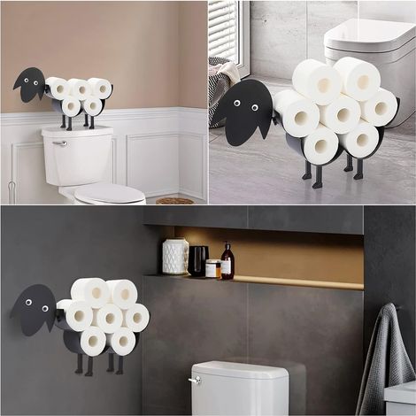 Porte-papier hygiénique Porte-papier en métal Porte-papier de salle de bain en forme de mouton (Noir) (1/4)