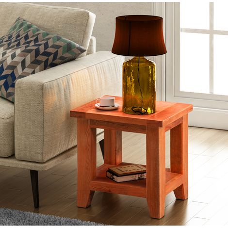 Hallowood Furniture Cotswold Oak Side Table with Lower Shelf, Solid Small Wooden Coffee Table for Living Room or Bedroom, Oak Plant Stand for Hallway of Small Spaces (1/5)