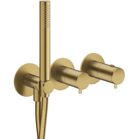 Façade douche/bain douche thermostatique 2 sorties Or Brossé - CRISTINA ONDYNA TV74296P