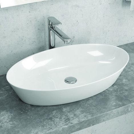 Lavabo ovale 60cm in ceramica Slim bianca   Litos-0016 kamalu