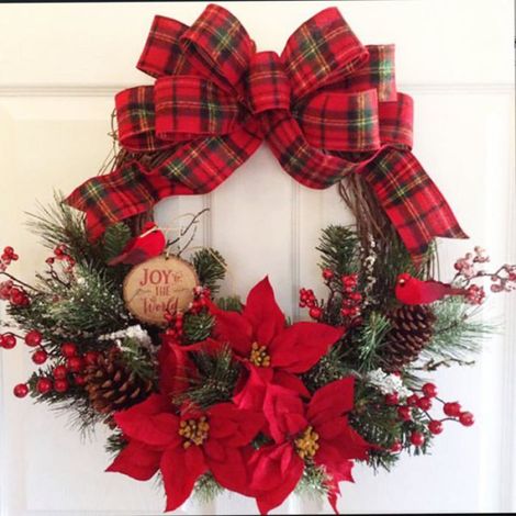 Couronne de Noël, couronne décorée de pommes de pin naturelles et de baies, décoration de Noël, décoration murale, 30 cm (1/3)