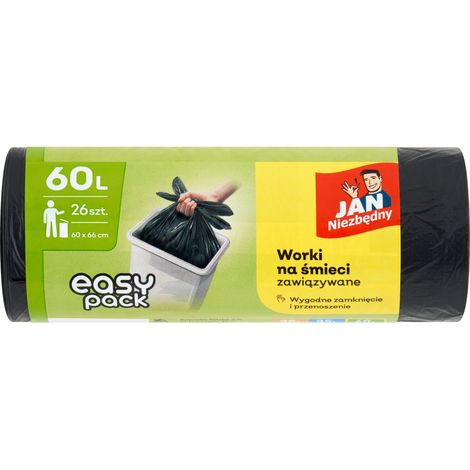Jan Niezbędny EasyPack Müllsäcke schwarz zugebunden 60L 26 Stück.