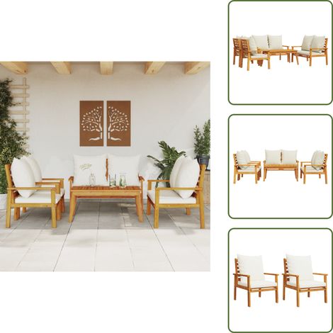 Salon de jardin avec coussins 5 pcs Bois d'acacia solide - Salon De Jardin - Mobilier De Jardin - Set De Salon Extérieur - Table Basse - Chaises De Jardin
