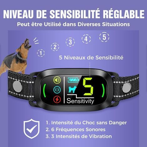 Collier anti-aboiement rechargeable pour chien, 4 modes, 5 niveaux de sensibilité, détection intelligente des aboiements, étanchéité IP67, convient aux chiens de petite, moyenne et grande taille. (1/4)