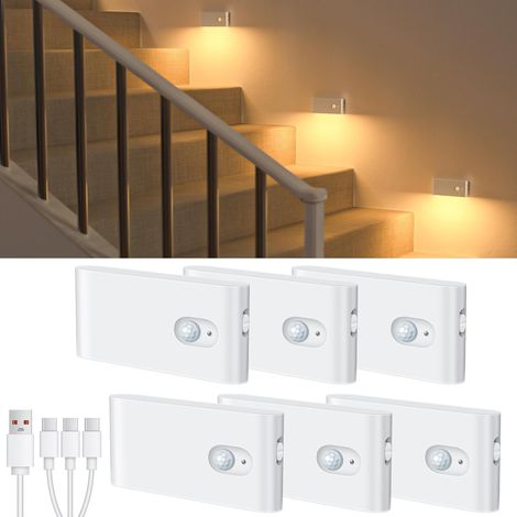 Veilleuse Détecteur De Mouvement 3 Modes AUTO/OFF/ON Lampes LED Rechargeables Lampe D'Escalier Détecteur De Mouvement Couloir Chambre Escalier (1/5)