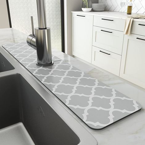 Diatomaceous earth faucet absorbent mat, bathroom faucet mat, splash-proof mat, moisture-proof and non-slip faucet mat - gray - with four-leaf clover - 1038cm (round hole diameter 6.35CM)