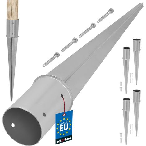 KOTARBAU® Lot de 4 Support Poteau Bois - ⌀ 100 mm - Support Poteau à Enfoncer - Acier Galvanisé - Argent - Pour Poteaux Bois Rond - Résistant à La Corrosion (1/5)