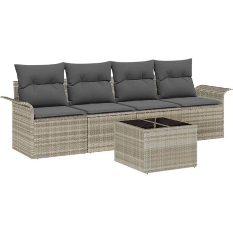 Maison Exclusive - Set di divani con cuscino 5 pcs Grigio chiaro polyrattan