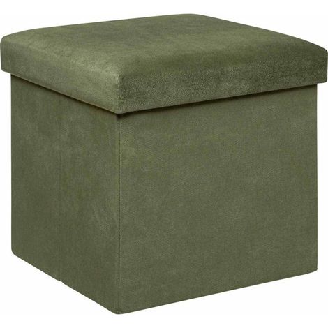 Pouf Coffre Pliable en Velours "Lilou" 38cm Kaki (1/3)