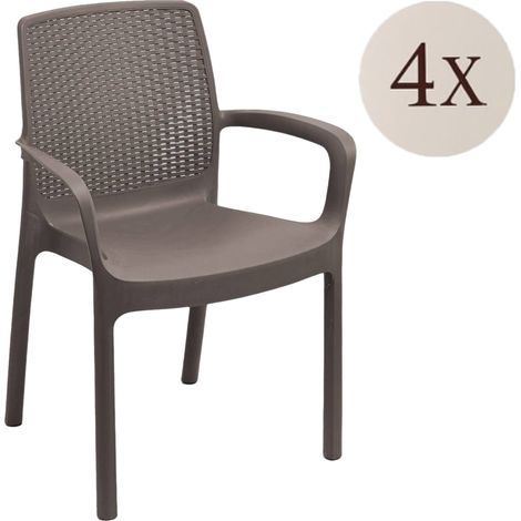 Dmora – Ensemble de 4 fauteuils d'extérieur effet rotin – Structure en polypropylène résistante – Dimensions 54x60h82 cm – 100% Made in Italy – Marron