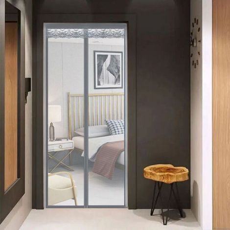 Rideau moustiquaire magnétique – Maille dense auto-fermante – Pour porte et balcon – 110x210 cm Gris (1/4)