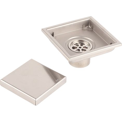 Quadratischer Edelstahl-Bodenablauf, geruchsdicht, Siphon für Bad und Dusche, Wasserablauf, Bodenrost (1/5)