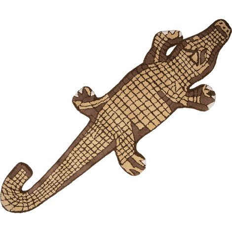 Tapis de Sol Décoratif en Forme de Crocodile en Laine Tissée Marron 152 x 54 x 2 cm - PANGIVO
