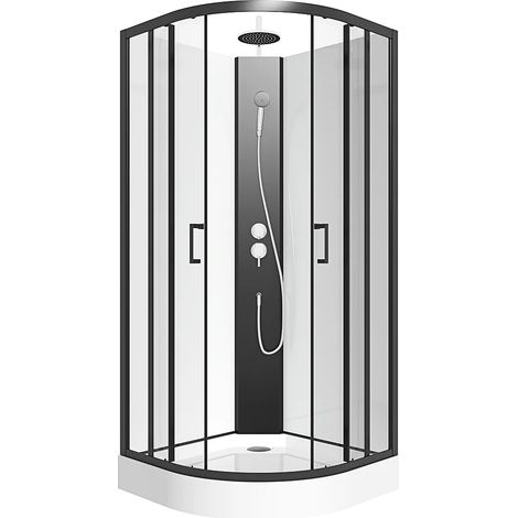 Cabine de douche quart de cercle - Hauteur ajustable - L90 x l90 x H200/220 cm - Noir et blanc - ROVATA