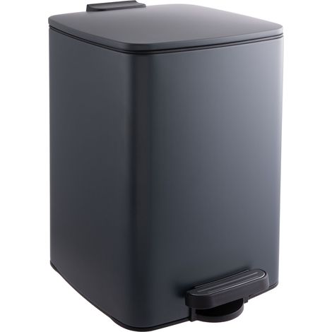 Relaxdays Mülleimer Küche, 12 Liter, Absenkautomatik, entnehmbarer Inneneimer, mattes Metall, eckiger Treteimer, schwarz