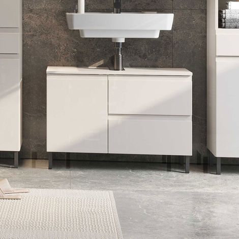 Meuble sous lavabo 2 portes 1 tiroir 80x34x56cm écru - SALVONA