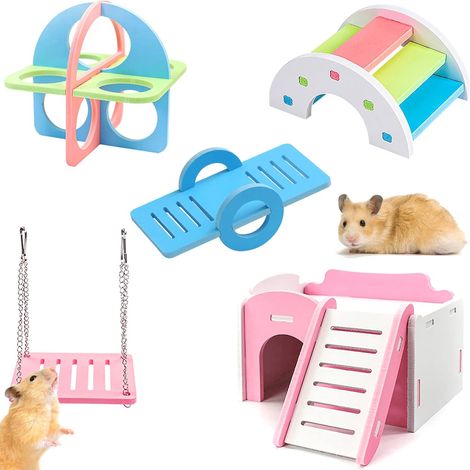 Set di 5 giocattoli per criceti - Casetta arcobaleno - Giocattolo per l'addestramento - Gabbia con altalena per criceti - Area giochi per criceti, ratti, gerbilli e piccoli animali (1/5)